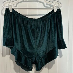 Green velvet lounge shorts